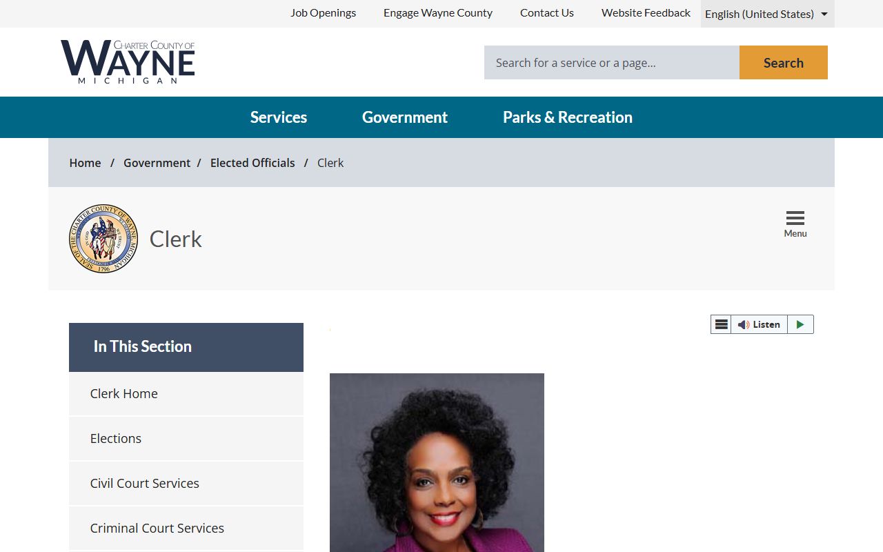 Wayne County Clerk home page listing records and vital-record services