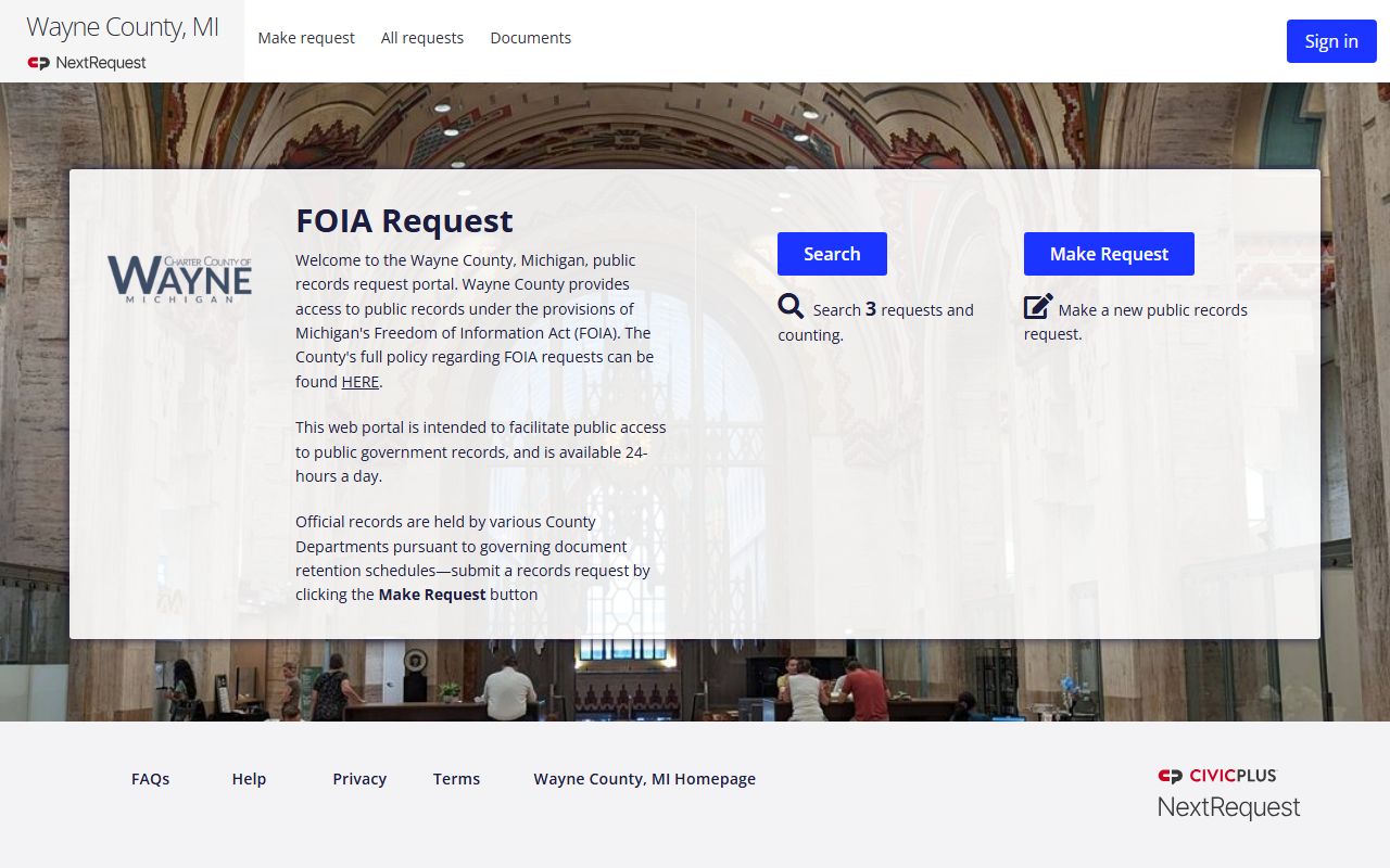 Wayne County online portal plus mail and email options for public records requests