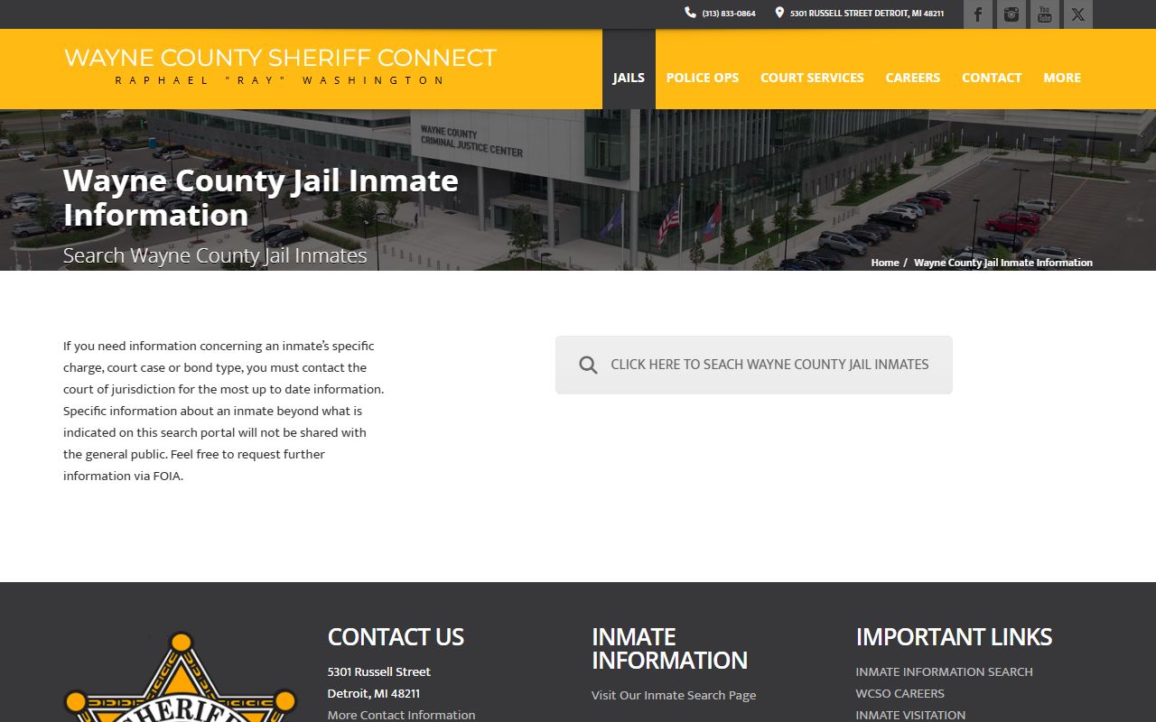 Wayne County arrest records and court charges: Sheriff inmate information page on charges and court cases