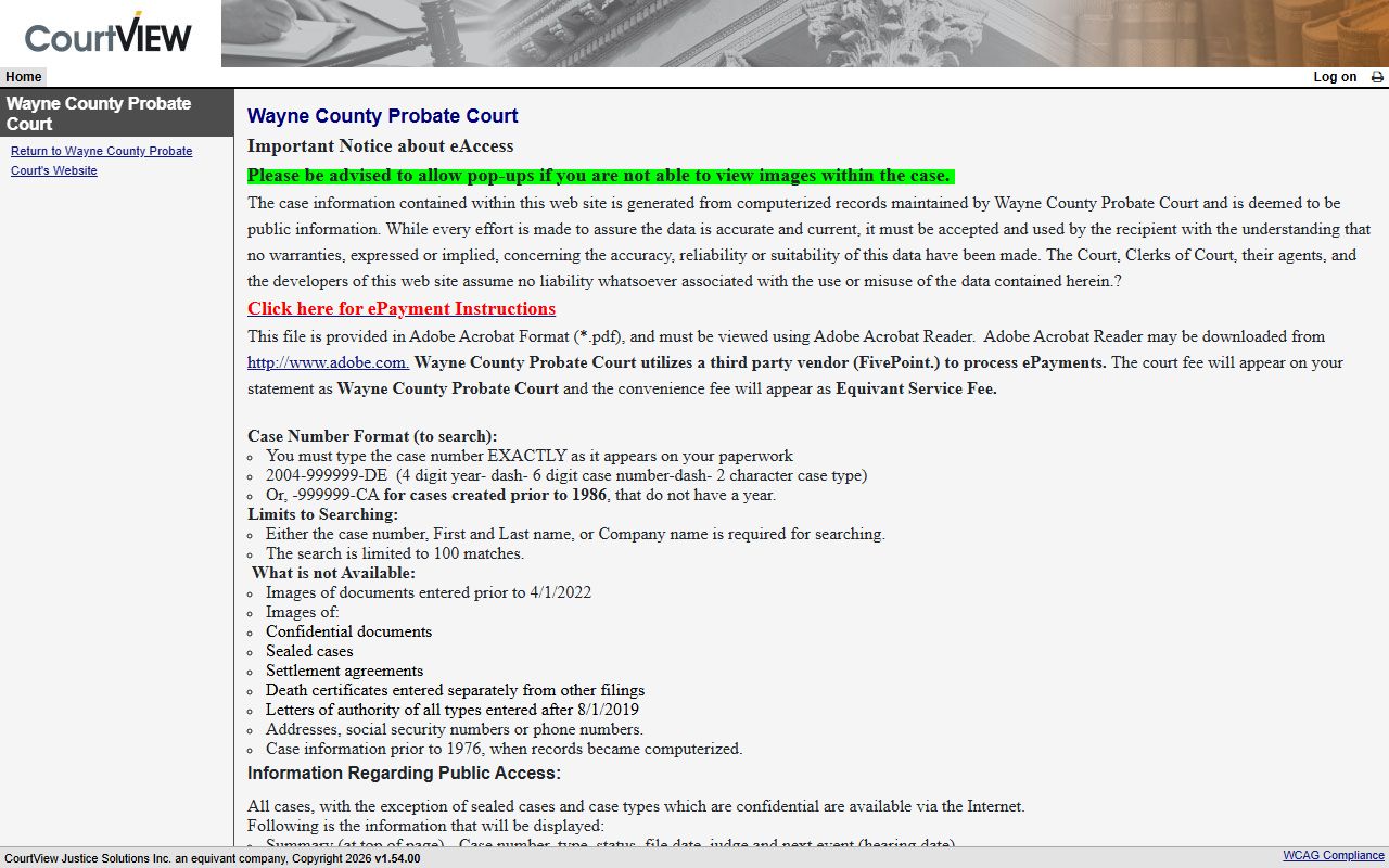 Wayne County Probate Court public electronic docket search for court dockets