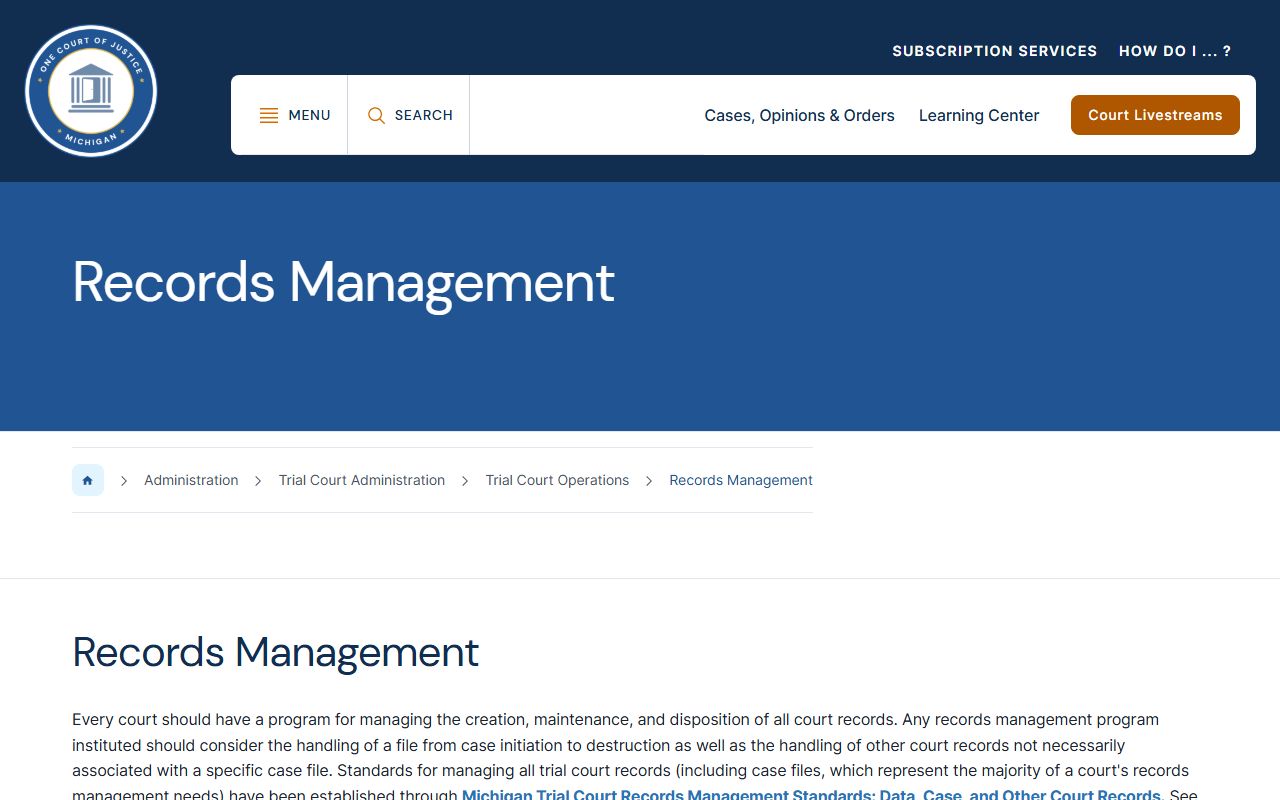 Michigan Courts records management guidance for Wayne County court records access