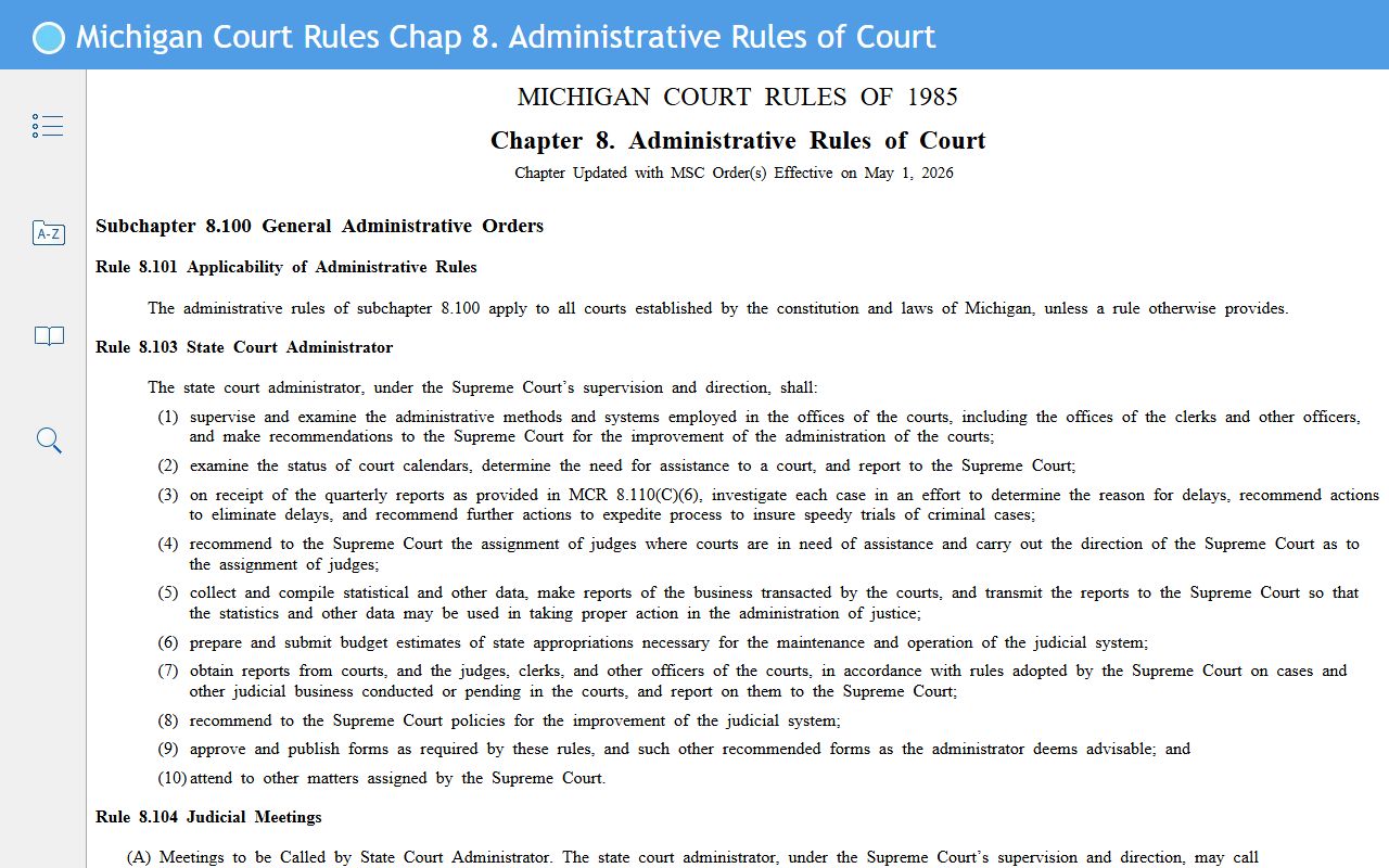 Michigan Court Rules Chapter 8 governing Wayne County court records and restrictions
