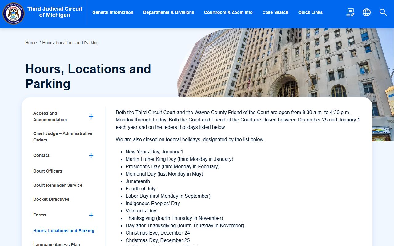 Wayne County Court hours and locations for court records access