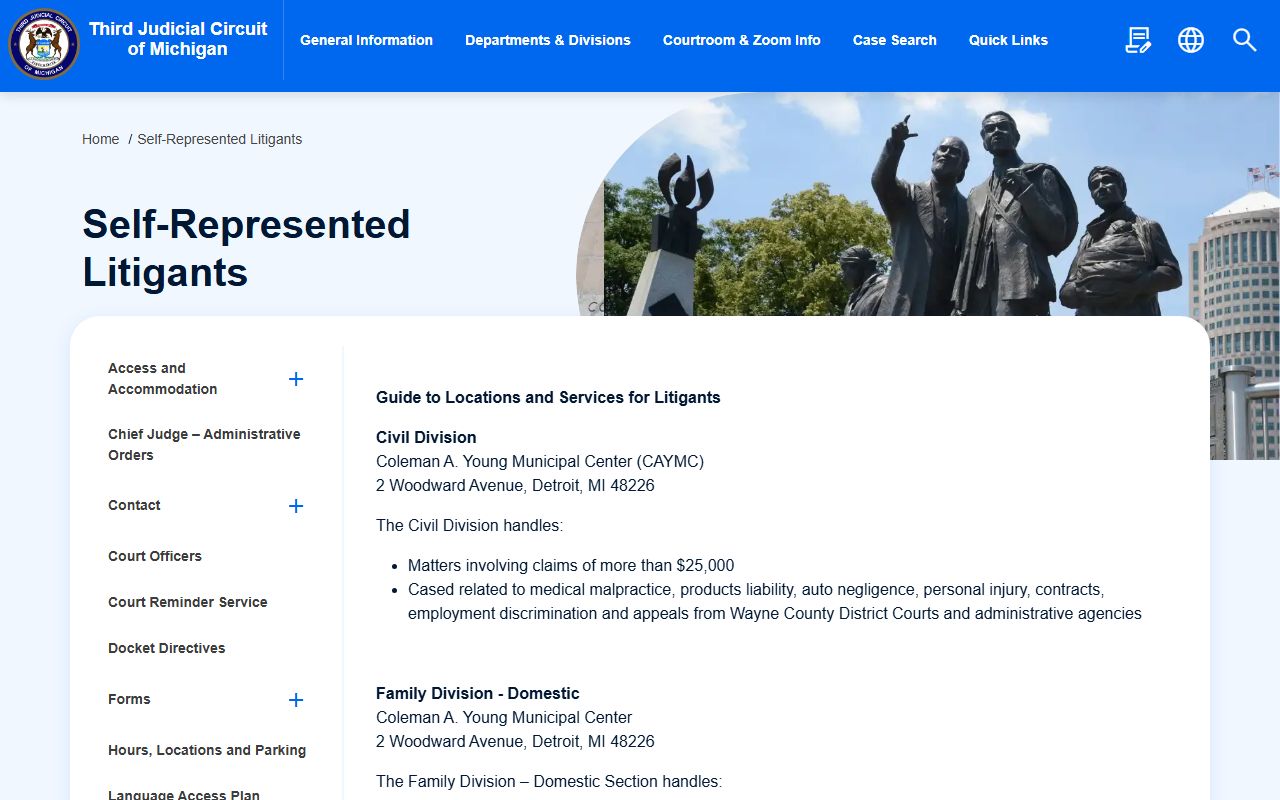 Wayne County Court self-represented litigant guide to court records