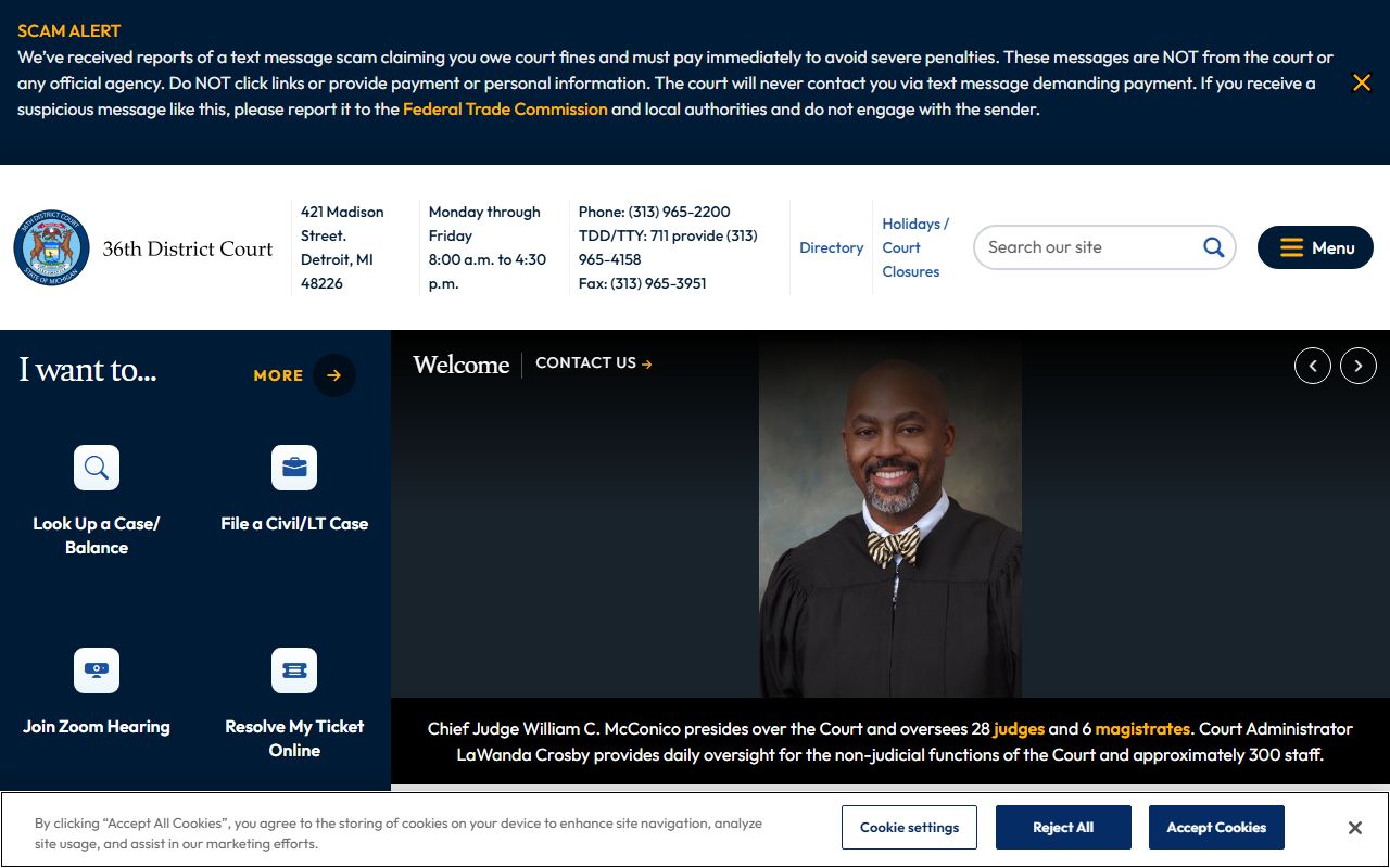 Wayne County district court records at the Detroit 36th District Court