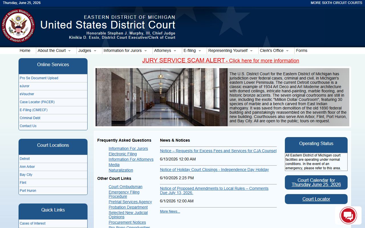 Wayne County federal court records at the U.S. District Court in Detroit