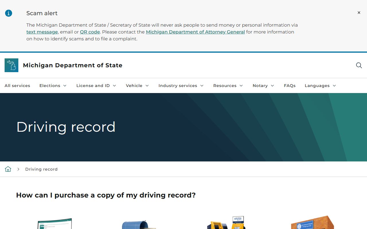 Michigan Secretary of State driving record page, the state file that differs from Wayne County traffic court records